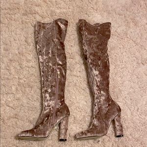 Velvet champagne pink Heeled knee high boots